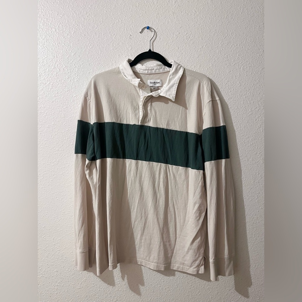 Goodfellow & Co Men's Cream and Dark Green Striped Shirt